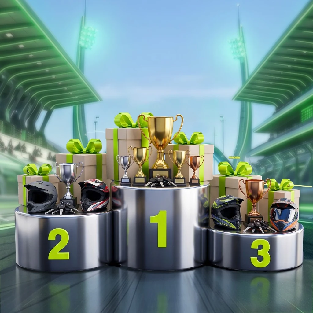 Podio de premios Ruta 15 — trofeos, cascos y regalos Nukleo Parts